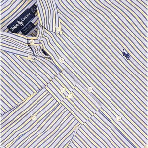 Vintage Ralph Lauren Shirt Mens 16 36/37 Blue Yellow Striped Yarmouth Pony 90s